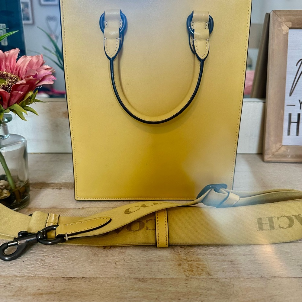 Coach Bright Retro Yellow Dylon Tote Like New CP051 Gunmetal Hardware Crossbody - Picture 6 of 12